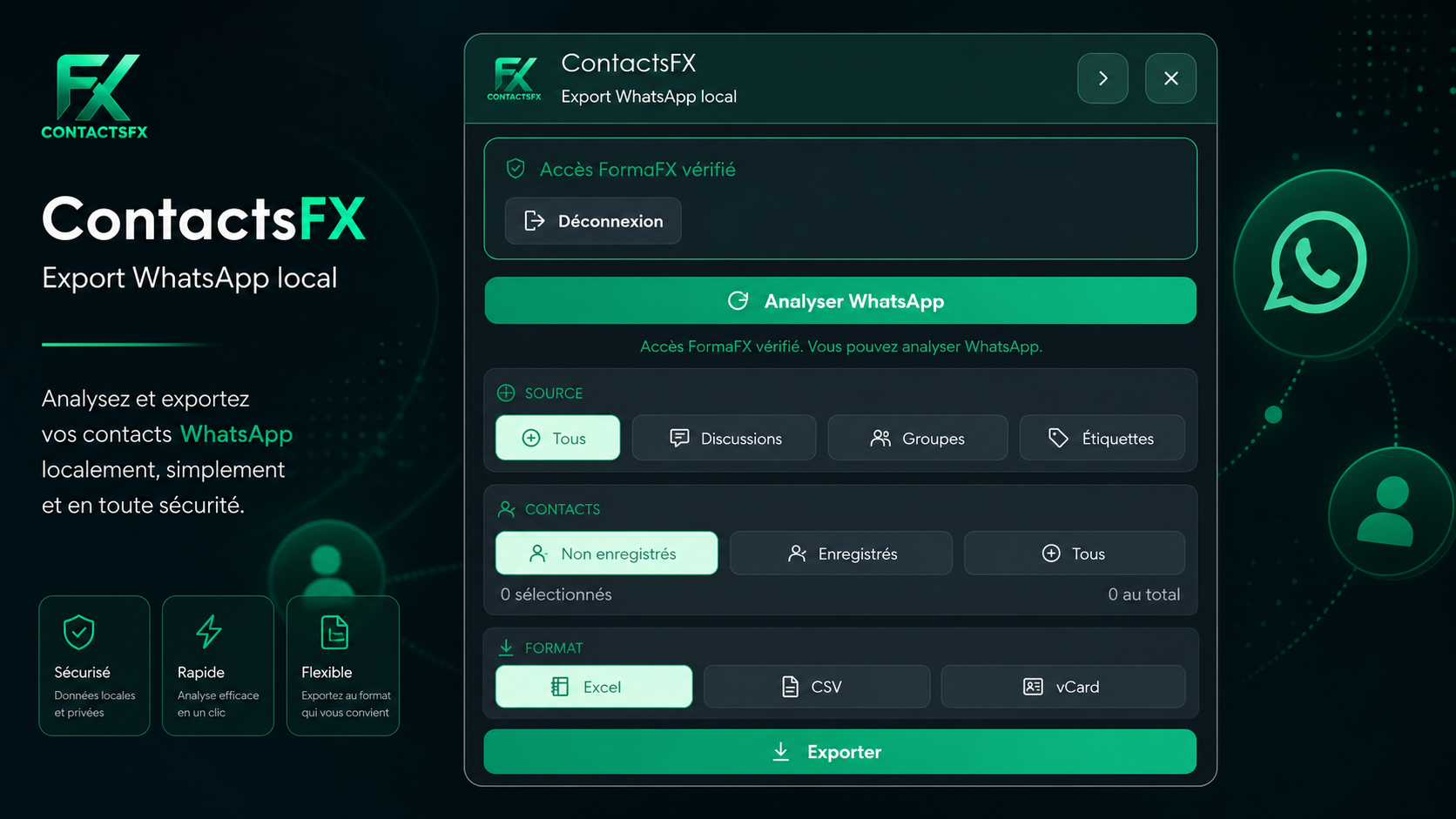 Interface ContactsFX anonymisée