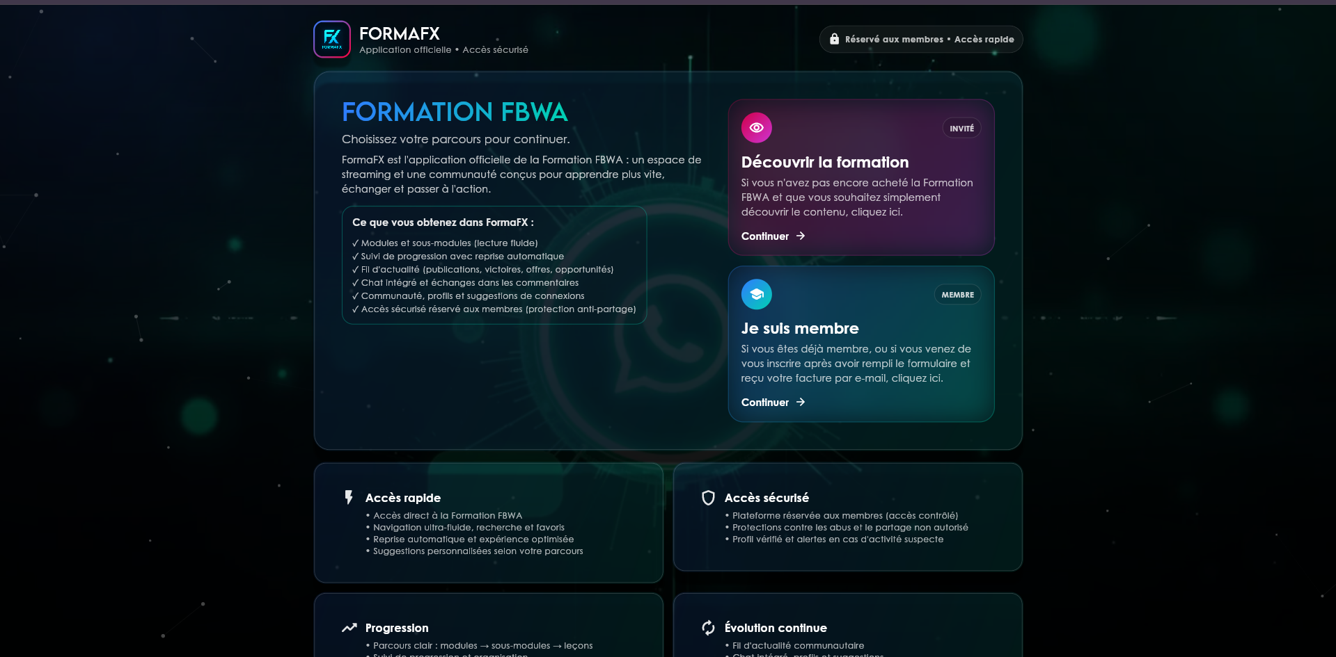 Page d’accès à la Formation FBWA dans FormaFX