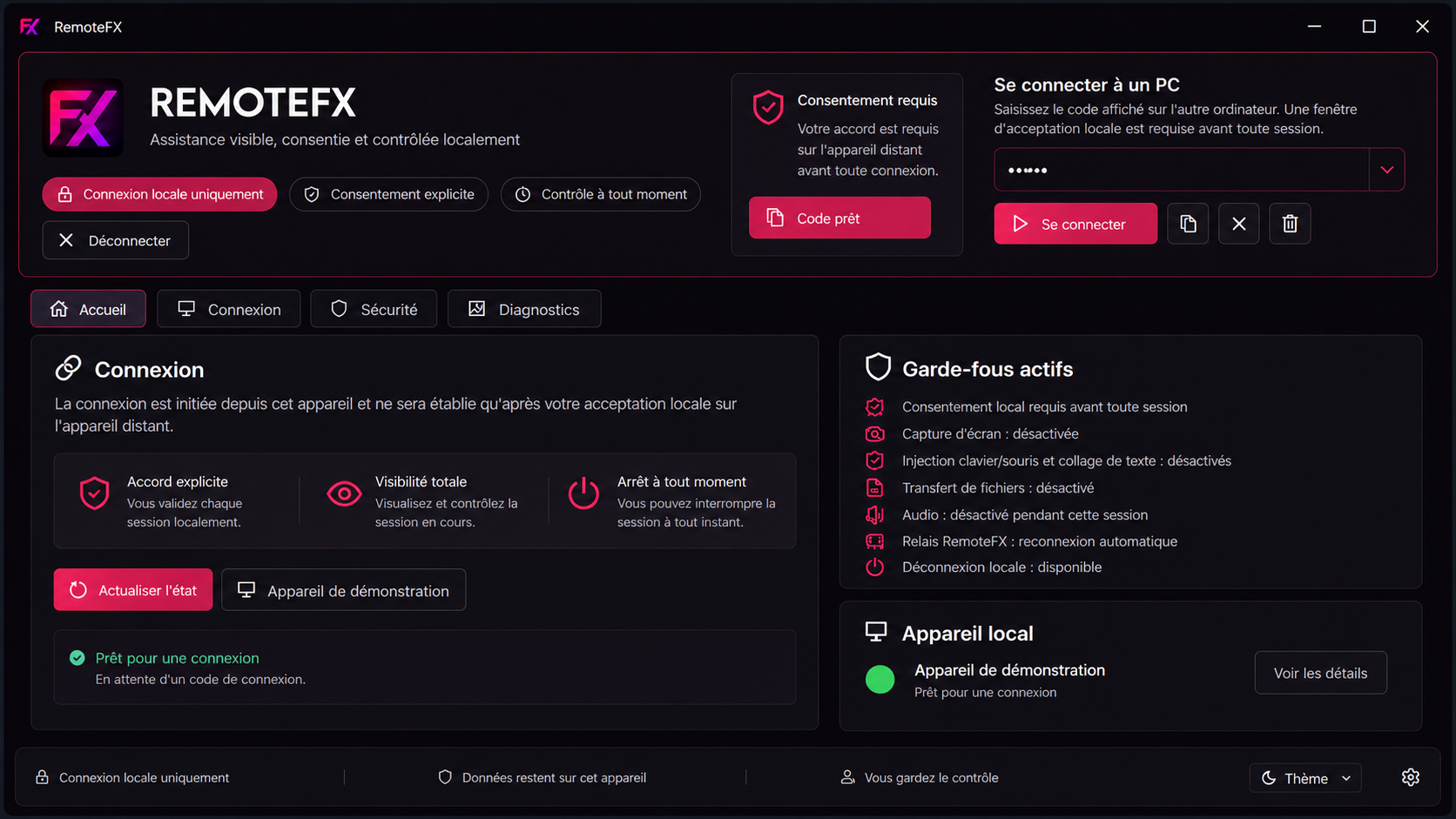 Interface RemoteFX sans code réel