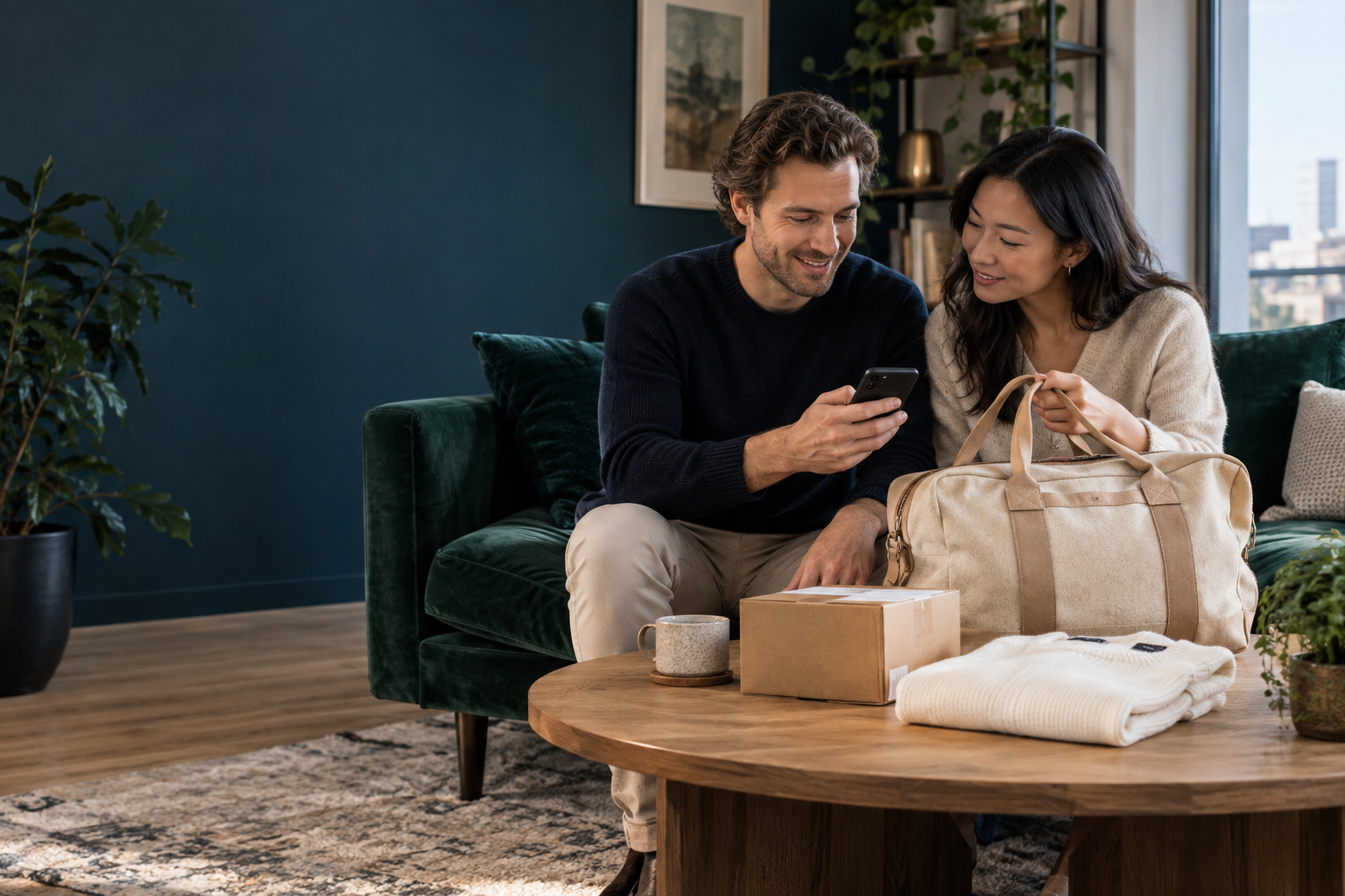 Un client découvre les produits depuis son téléphone.