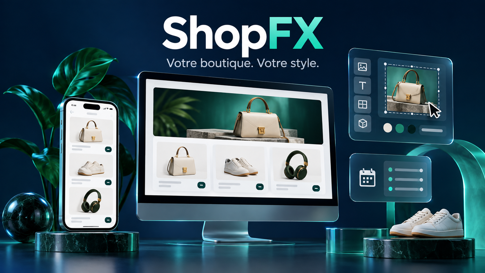 Illustration ShopFX : une boutique personnalisable sur ordinateur et téléphone