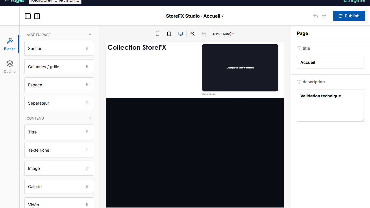 StoreFX Studio avec création de boutique et mise en page